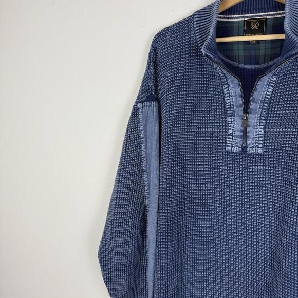 F/X Fusion Blue Half Zip Cotton Sweater Denim Patchwork Sz 2XL Chunky Knit Blue - Picture 3 of 10